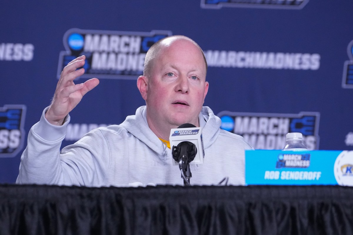 Kent State Golden Flashes head coach Rob Senderoff answers questions during the press conference at MVP Arena.